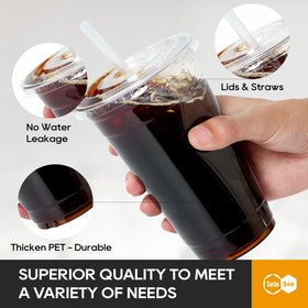 Clear plastic cups by Turbo Bee, ideal for iced coffee and smoothies