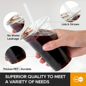 Turbo Bee leak-proof 20 oz cups with lids for secure transport.