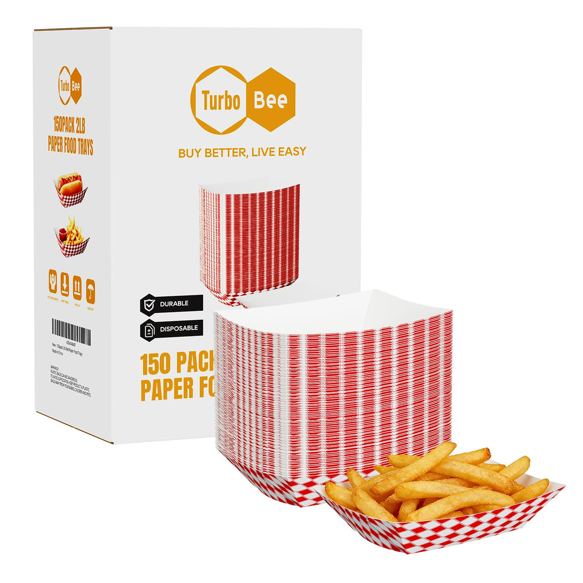 Turbo Bee red and white checkered tray with heavy-duty grease resistance.