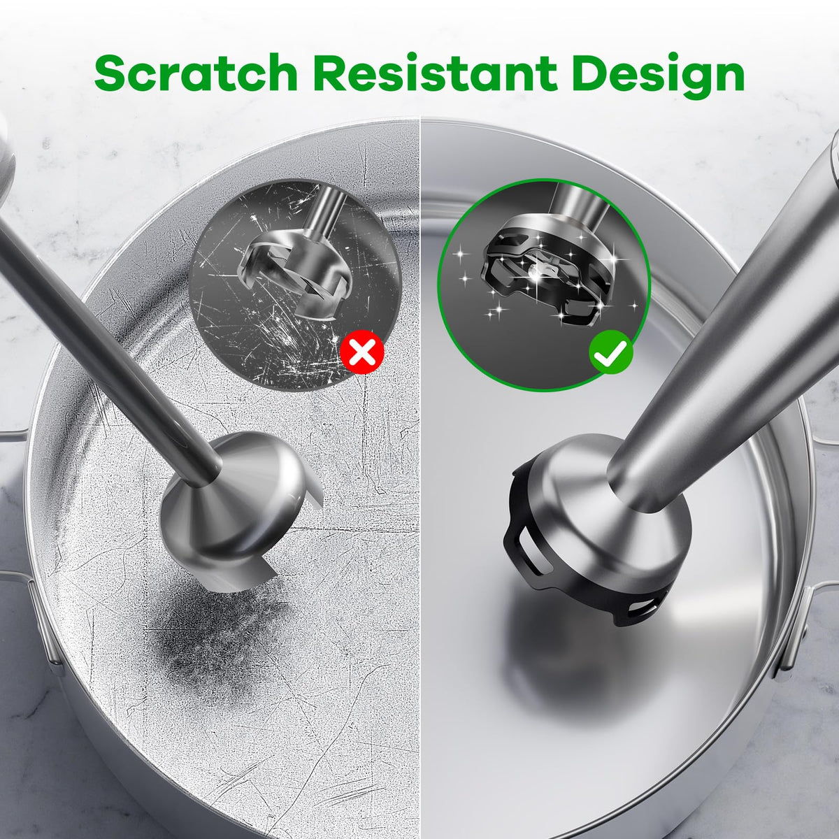 Turelar blade guard reduces suction and protects cookware.