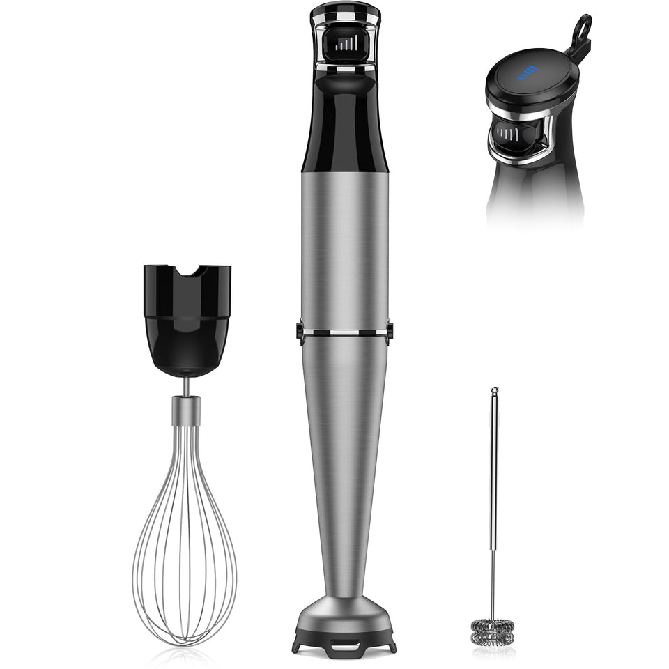 Turelar Immersion Blender 1100W motor delivers powerful blending for silky soups.