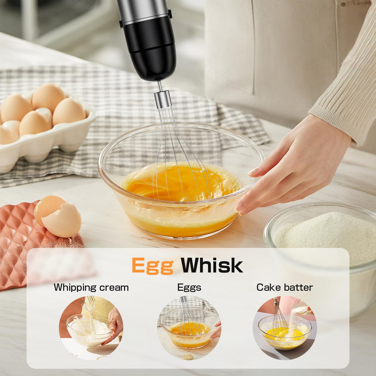 Turelar Immersion Blender ergonomic grip provides comfortable, non-slip handling.