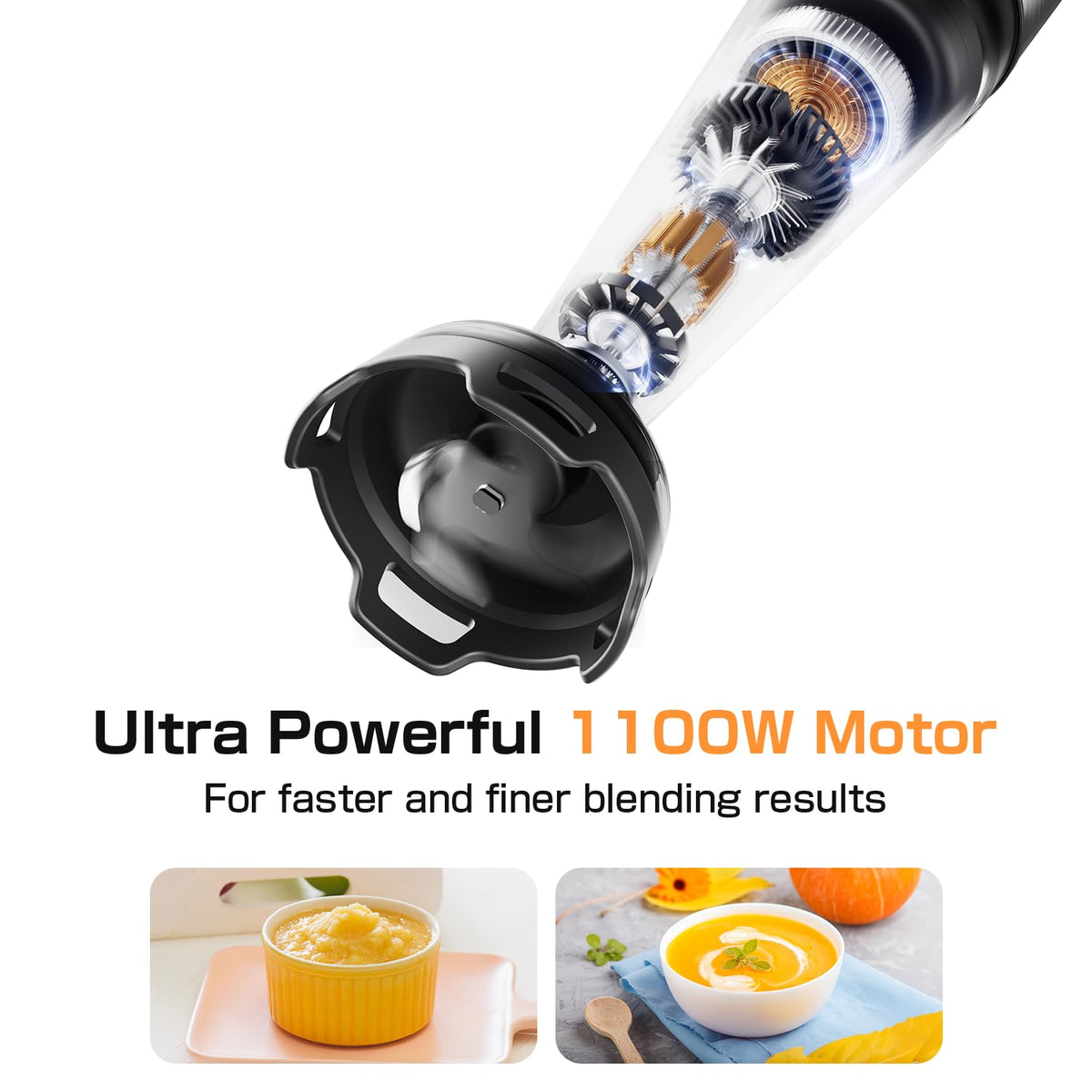 Turelar Immersion Blender nylon blade guard prevents splashes and surface scratches.