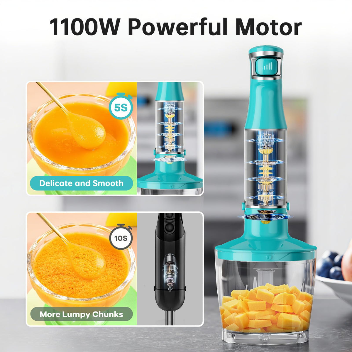 Turelar blender trigger speed control for precise texture and reduced splatter.