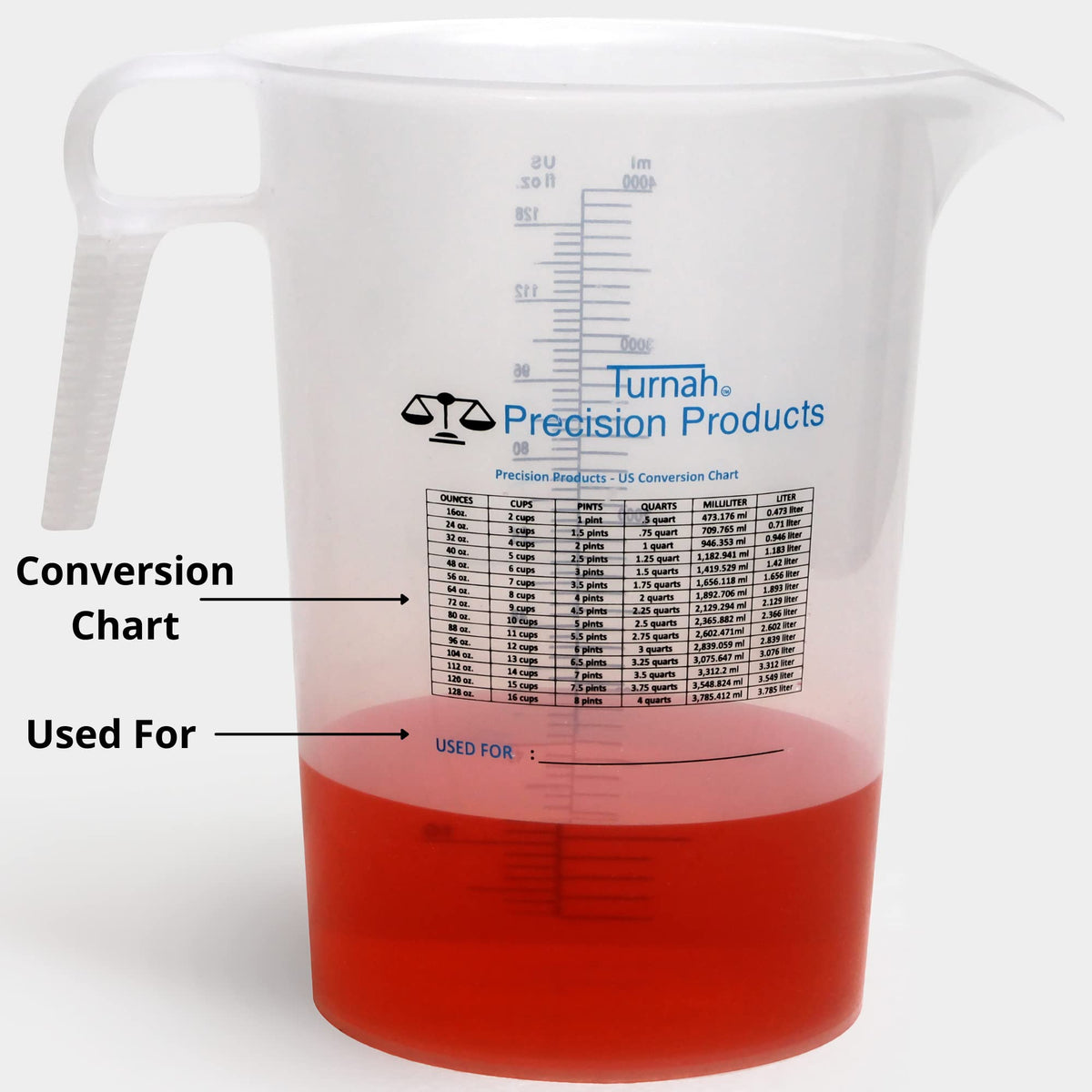 Turnah pitcher with convenient conversion chart for quick measurements