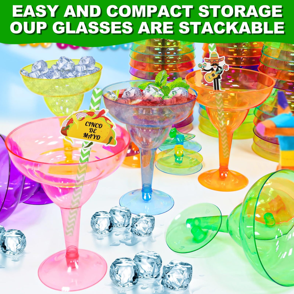 TurnMeOn colored margarita bottoms enhance table decor.