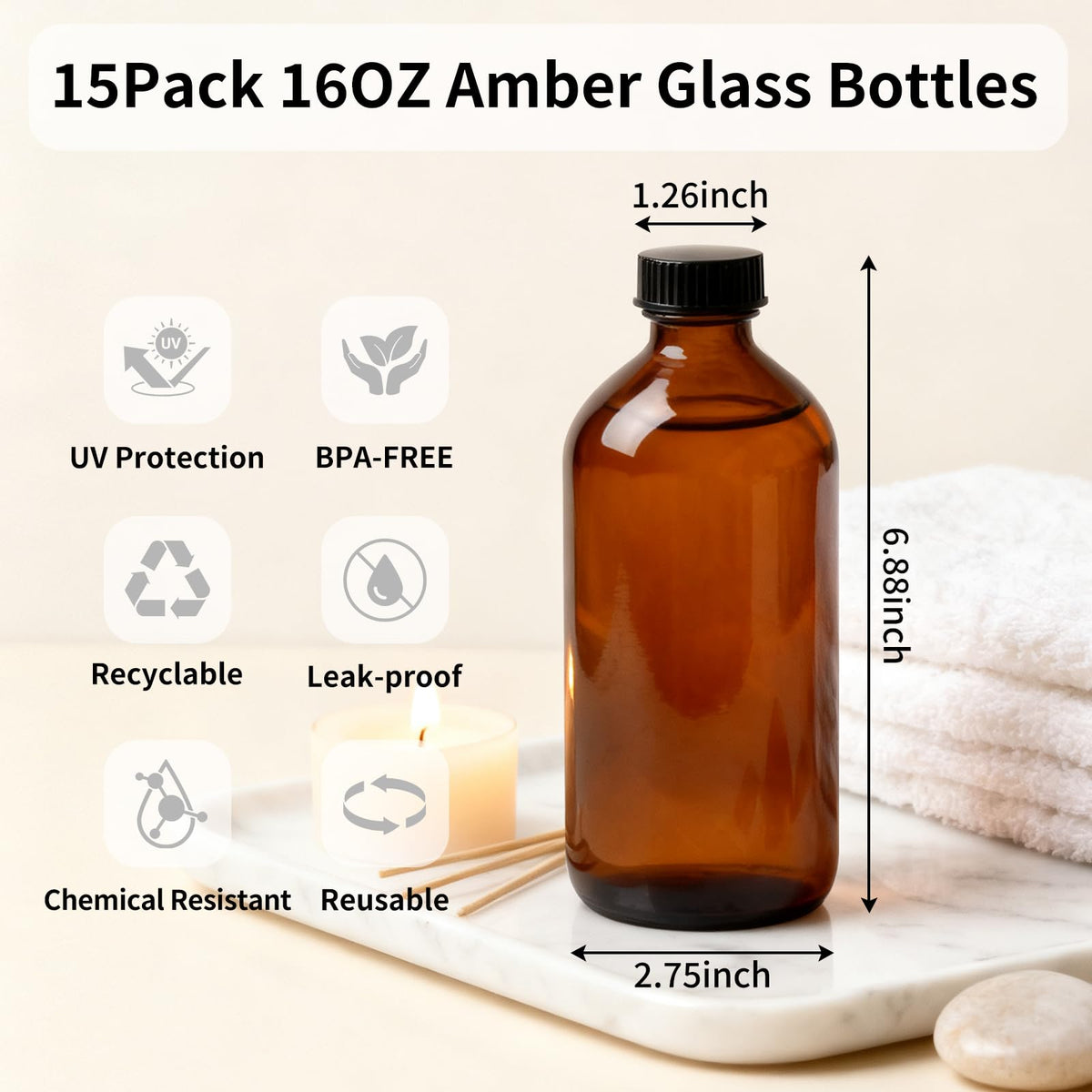 Turvono amber bottle cap shown on the Boston round bottle