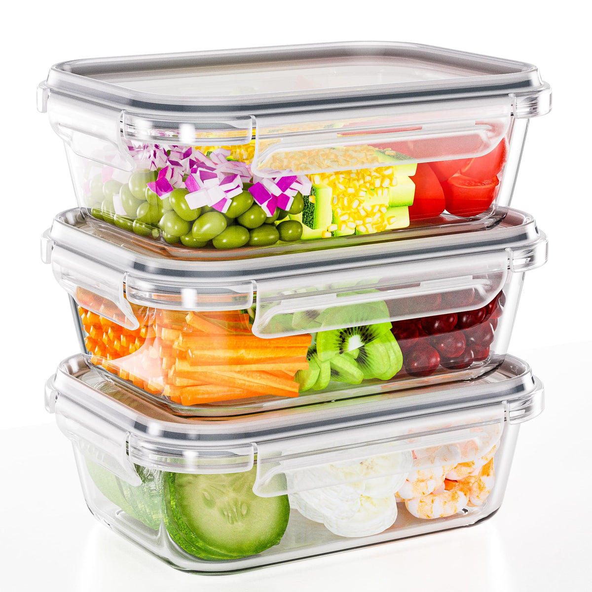 TUSEASY 3-pack 35 oz glass storage containers for meal prep and leftovers.