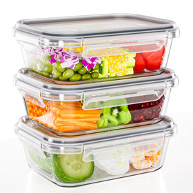 TUSEASY 3-pack 35 oz glass storage containers for meal prep and leftovers.