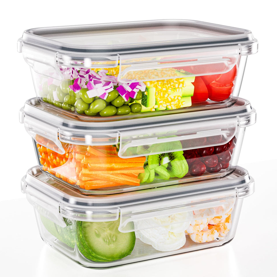 TUSEASY 3-pack 35 oz glass storage containers for meal prep and leftovers.
