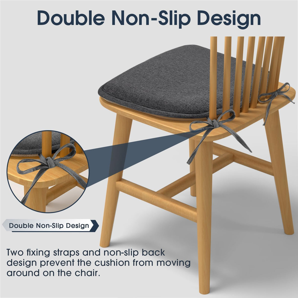 TushGuard cushions with ties stay secured to chairs for everyday use