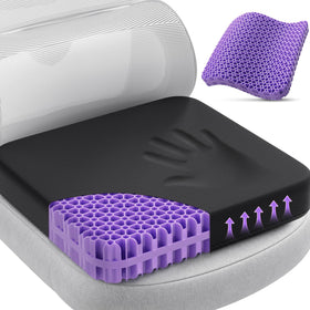 TushGuard gel seat cushion front view on an office chair for all-day support.