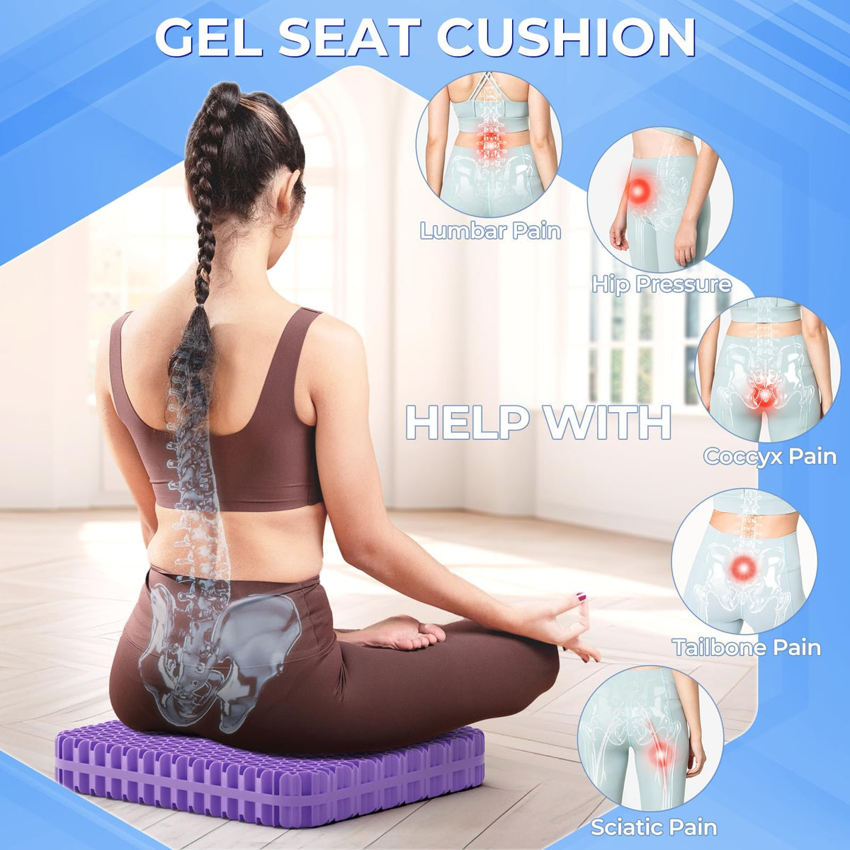 TushGuard cushion used on an office chair demonstrates versatile home and work use.