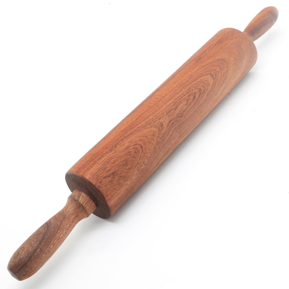 TUSIWIT Classic Sapele rolling pin with handle close-up for durable, smooth dough results.