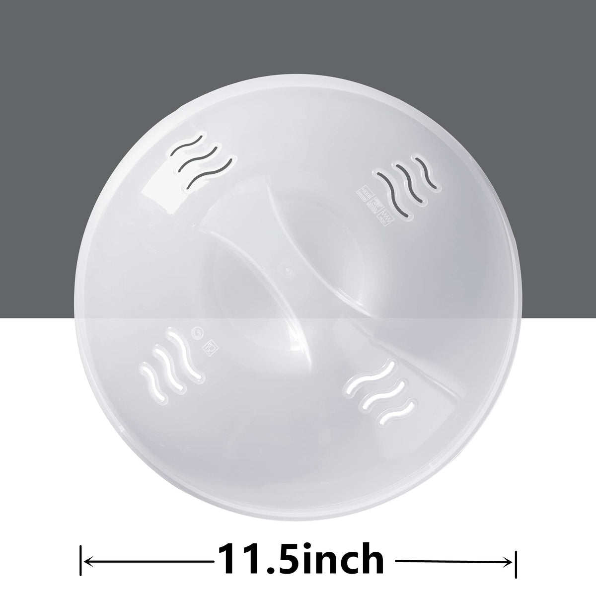 Fits most plates and bowls, 11.5 by 11.5 inches.