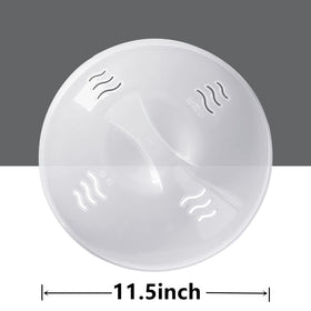 Fits most plates and bowls, 11.5 by 11.5 inches.