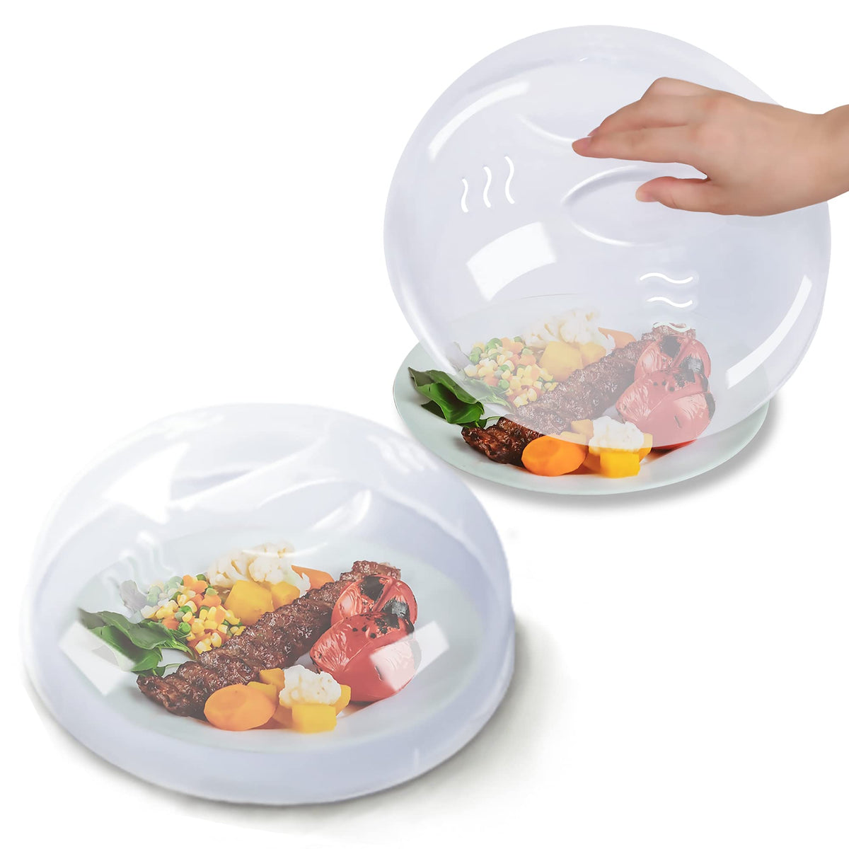 Tusjiain microwave cover with large steam vents for even cooking and reduced condensation.