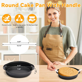 Tutikuki 6-inch cake pans handle close-up, ergonomic grip for stable removal.