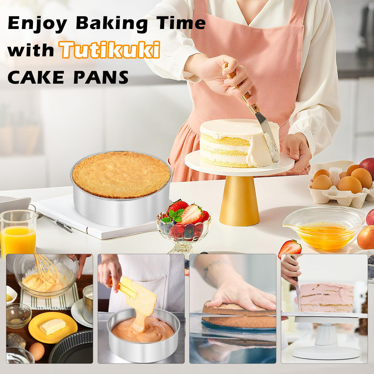 tutikuki 8-inch cake pan parchment paper included eases cake release