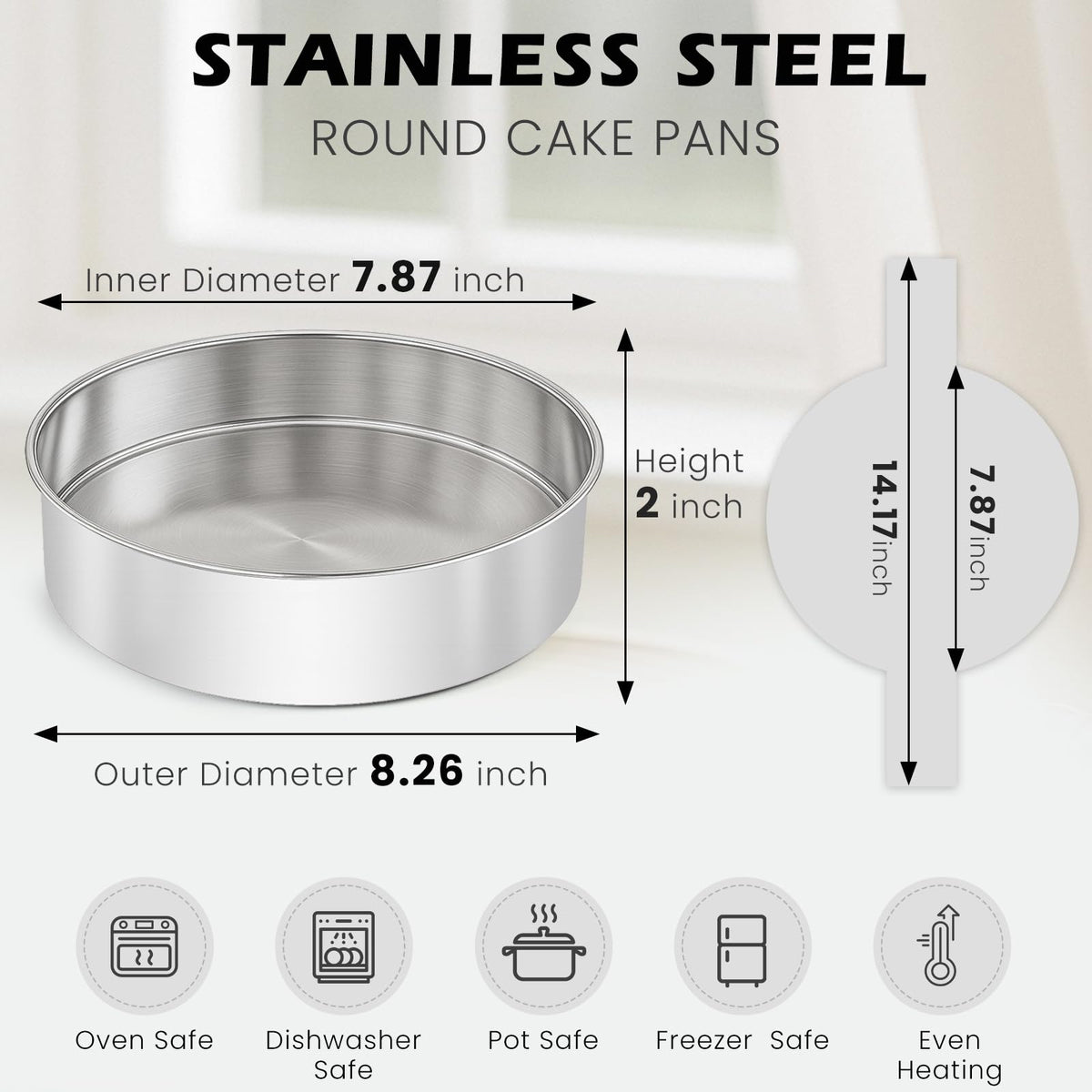 tutikuki 8-inch cake pan side rim detail shows reinforced rolled rim for leak-free baking