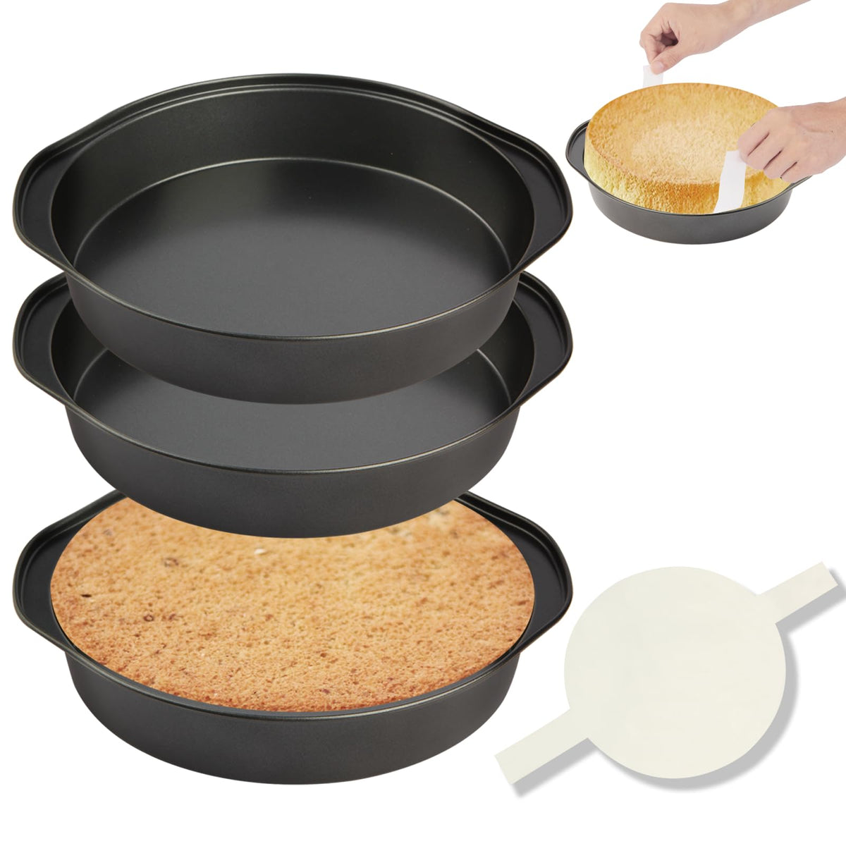 Tutikuki 8-inch round cake pan set for versatile baking tasks.