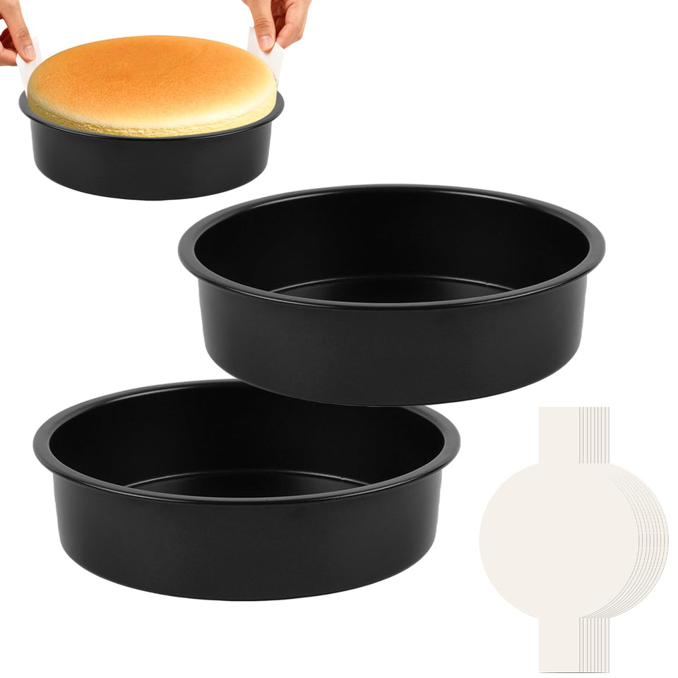 Tutikuki 9-inch cake pan set: wide view showing two pans for even baking.
