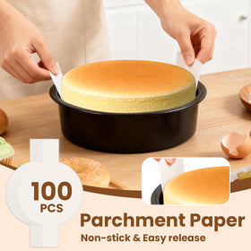 Tutikuki 9-inch pans with parchment papers for easy release.