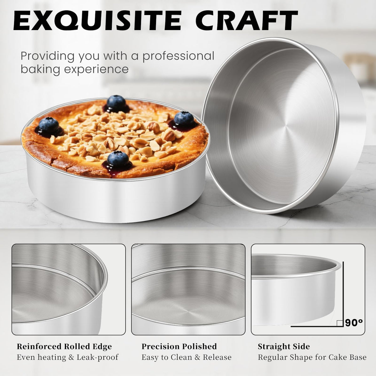 Tutikuki mirror-finish cake pans showcase premium stainless steel aesthetics.