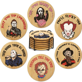 TuTuArt 6pcs horror coasters with holder design, ideal for Halloween party tables.