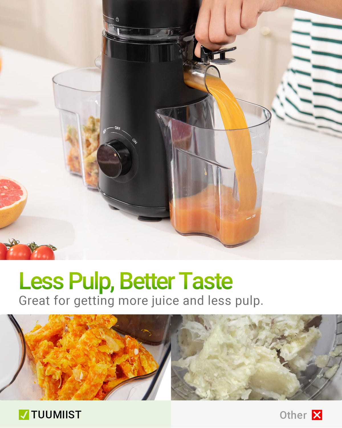 TUUMIIST juicer BPA-free materials ensure safe juice extraction at home.