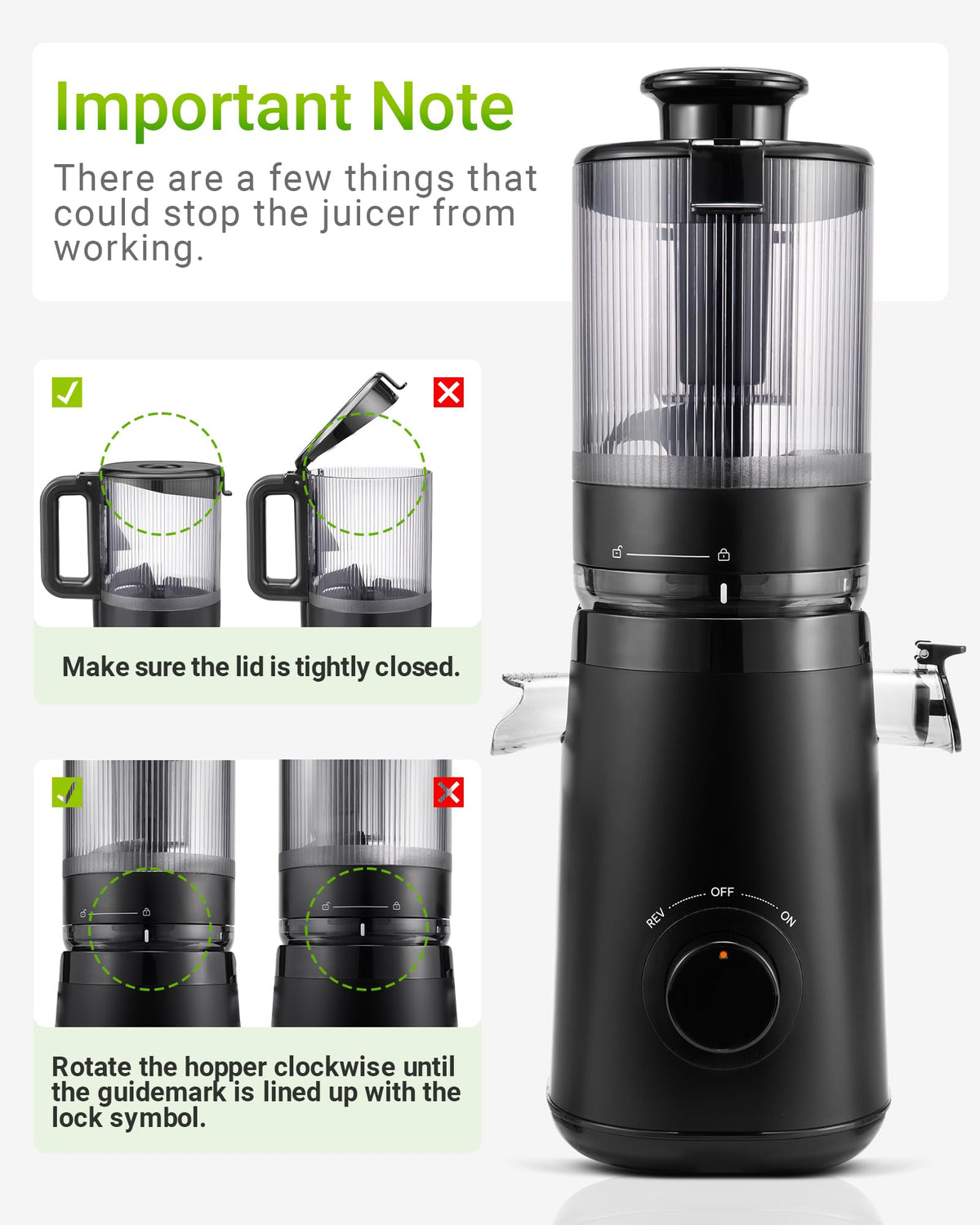 TUUMIIST juicer safe cover and hopper for secure operation.