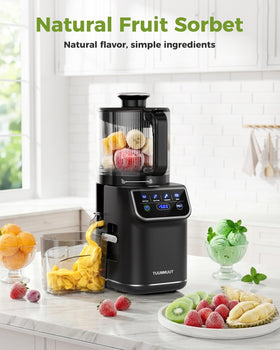 Large 100-ounce pitcher enables batch processing for family mornings.