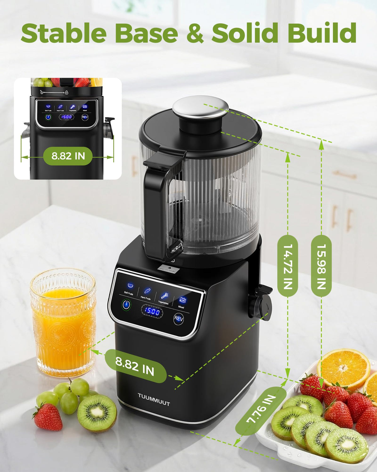 Whisper-quiet motor keeps kitchen calm during use.