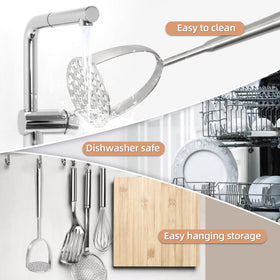 Tuyotue hanging-hole storage masher keeps your kitchen tidy after cooking.