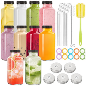 TUZAZO 12oz glass bottles with lids for juices and smoothies