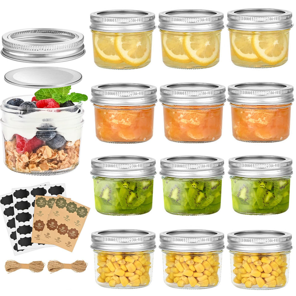 TUZAZO 4oz mini mason jar with lids front view for compact storage and display