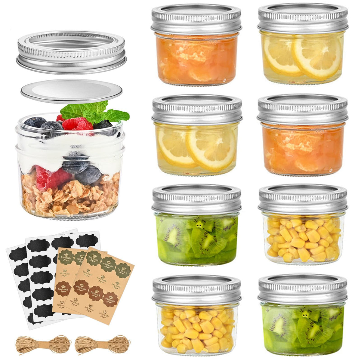 TUZAZO 4 oz mini mason jar with lids showing compact storage for jams and gifts.