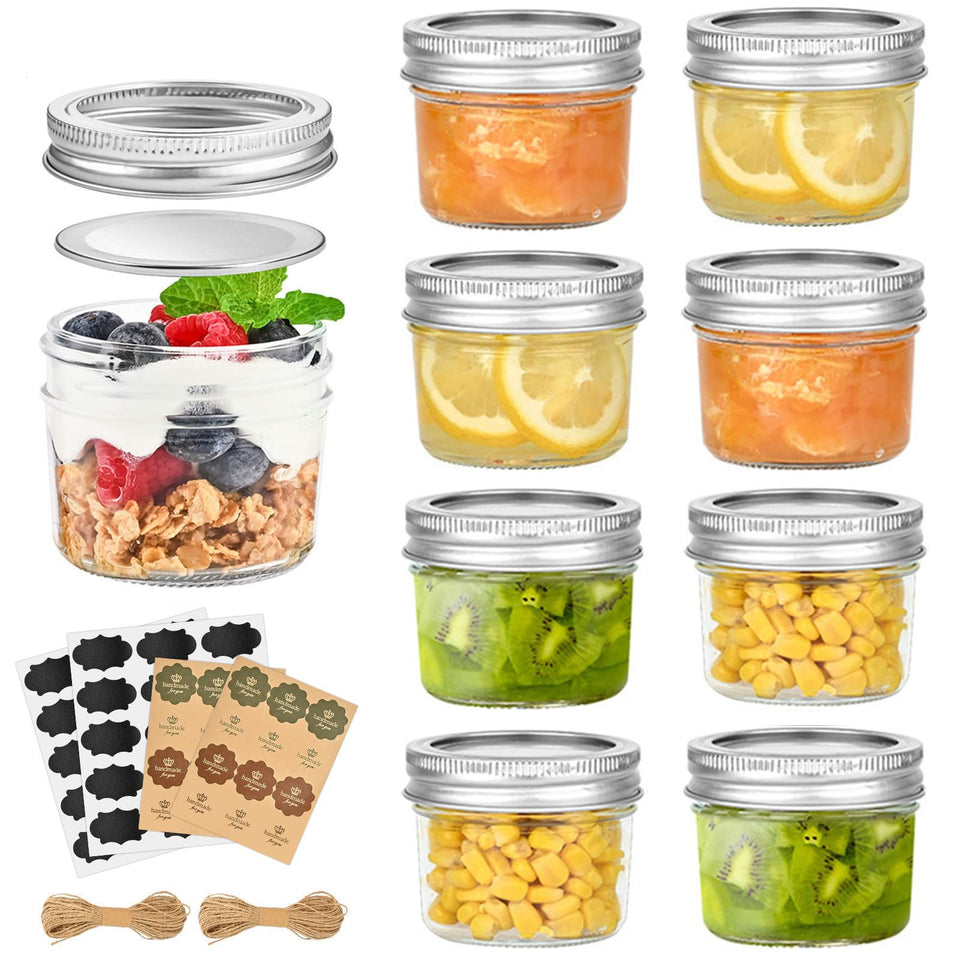 TUZAZO 4 oz mini mason jar with lids showing compact storage for jams and gifts.