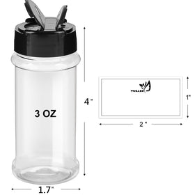 TUZAZO clear 3 oz spice jars for easy visibility of contents.