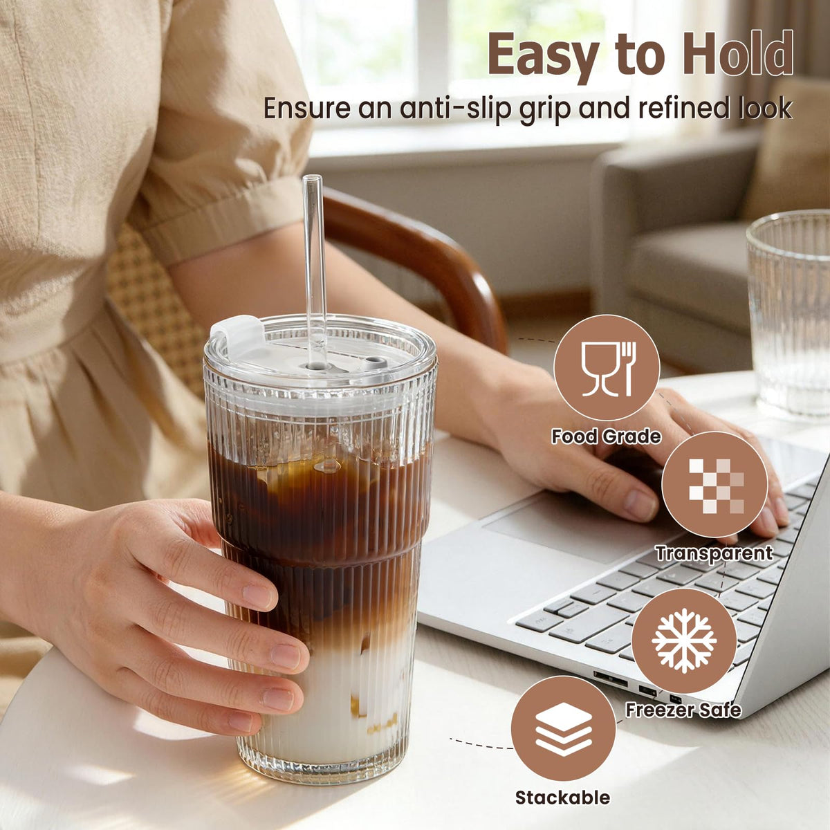 TUZAZO dishwasher-safe glass tumbler for easy cleanup.