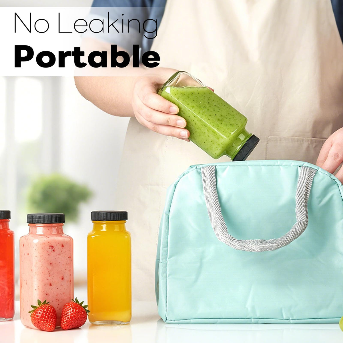 TUZAZO 8oz jars fit backpacks or cup holders for portable hydration.
