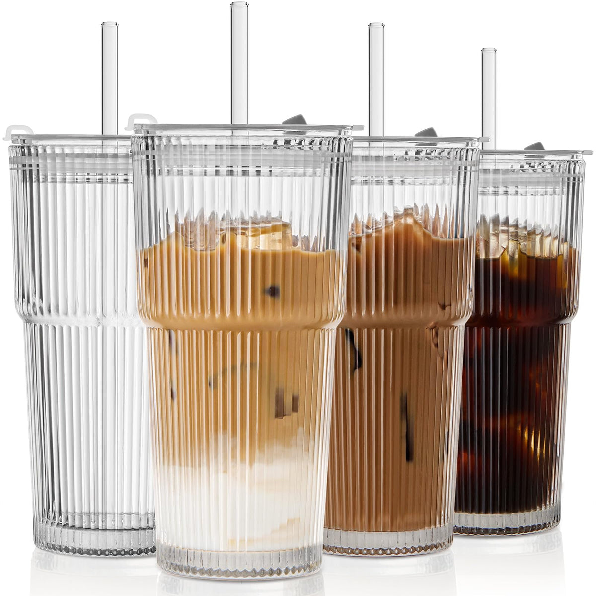 TUZAZO ribbed glass tumbler 20oz with anti-slip grip for mess-free sipping.