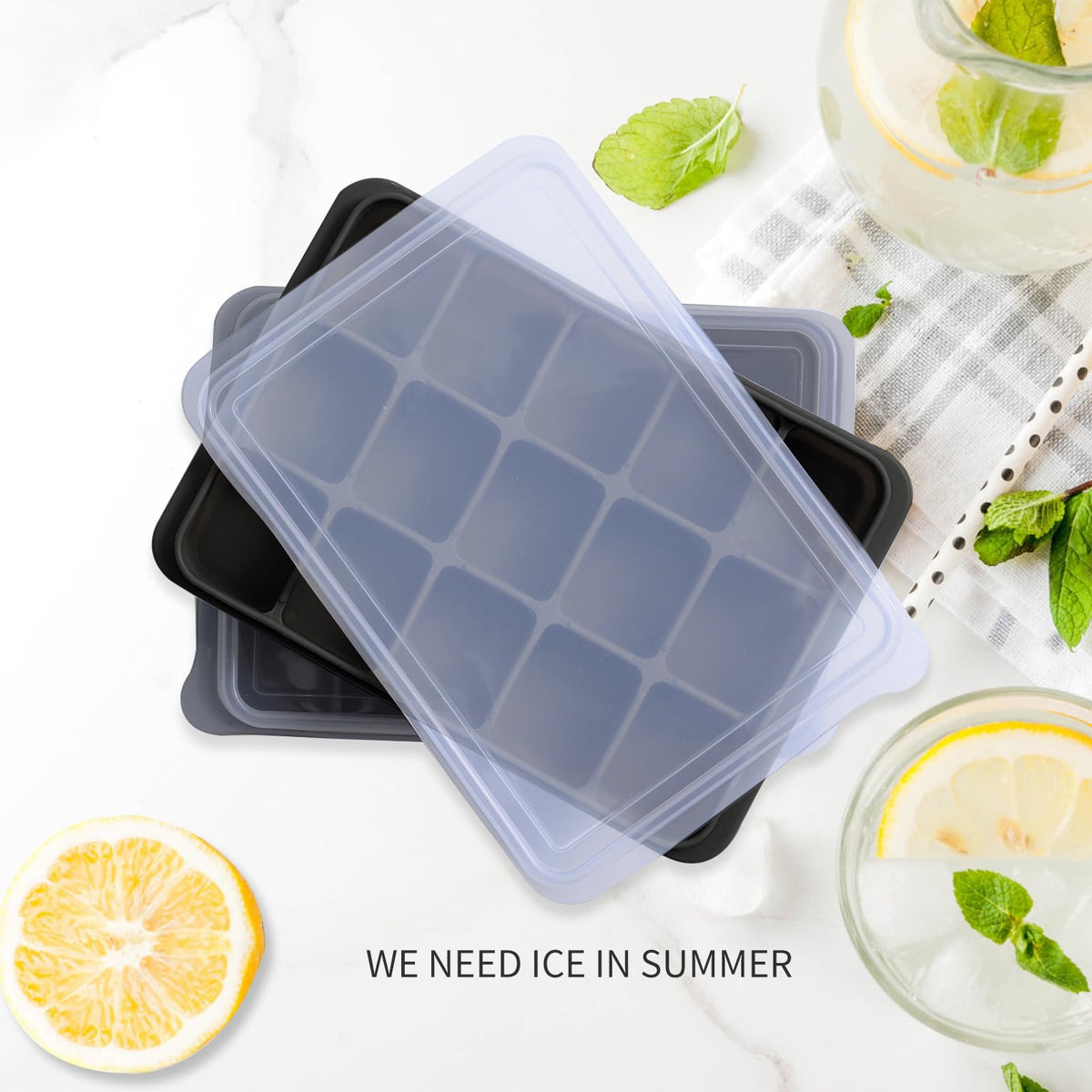 Tvmania lid-sealed ice cube trays close-up showing easy release.
