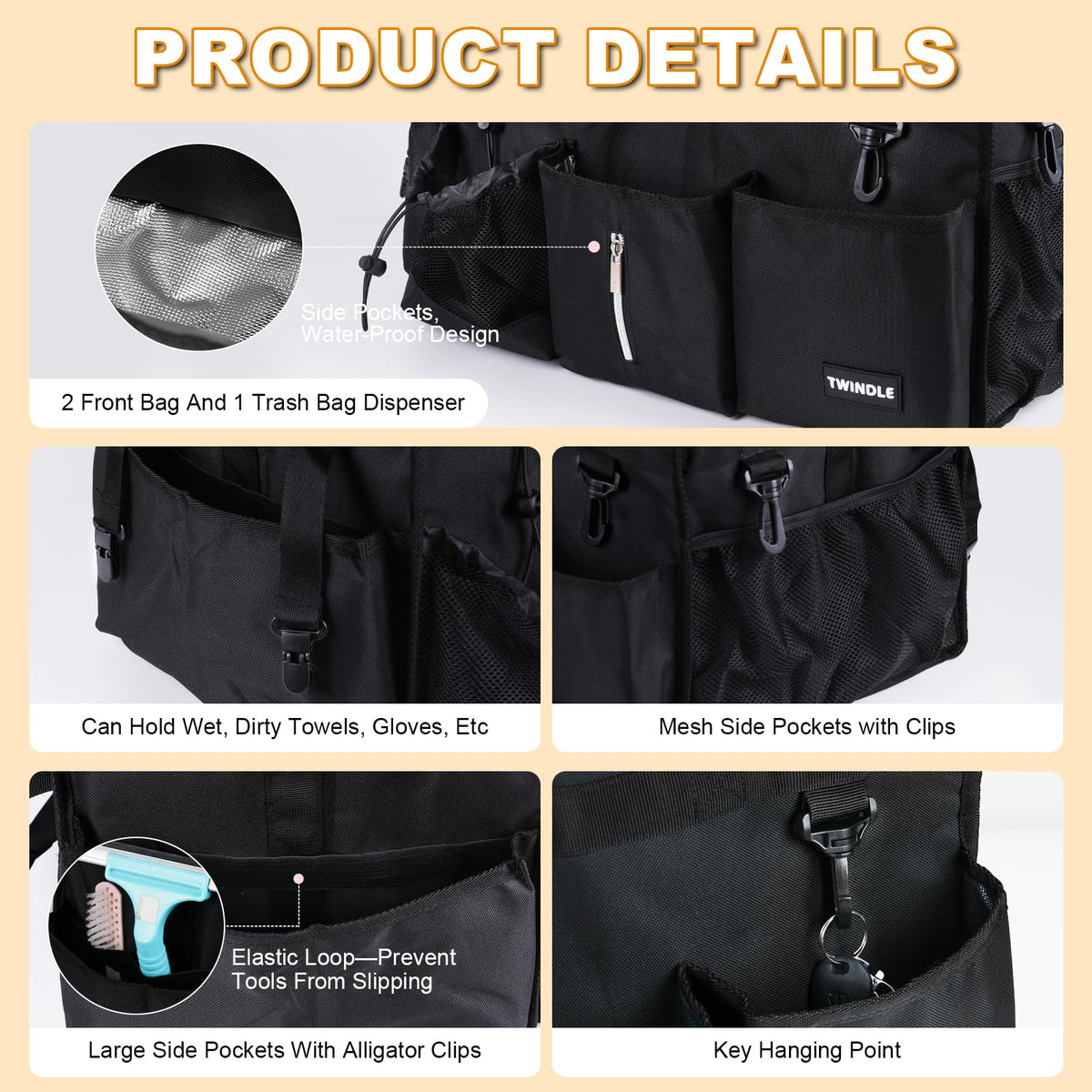 TWINDLE cleaning caddy waist belt provides secure, comfortable transport.