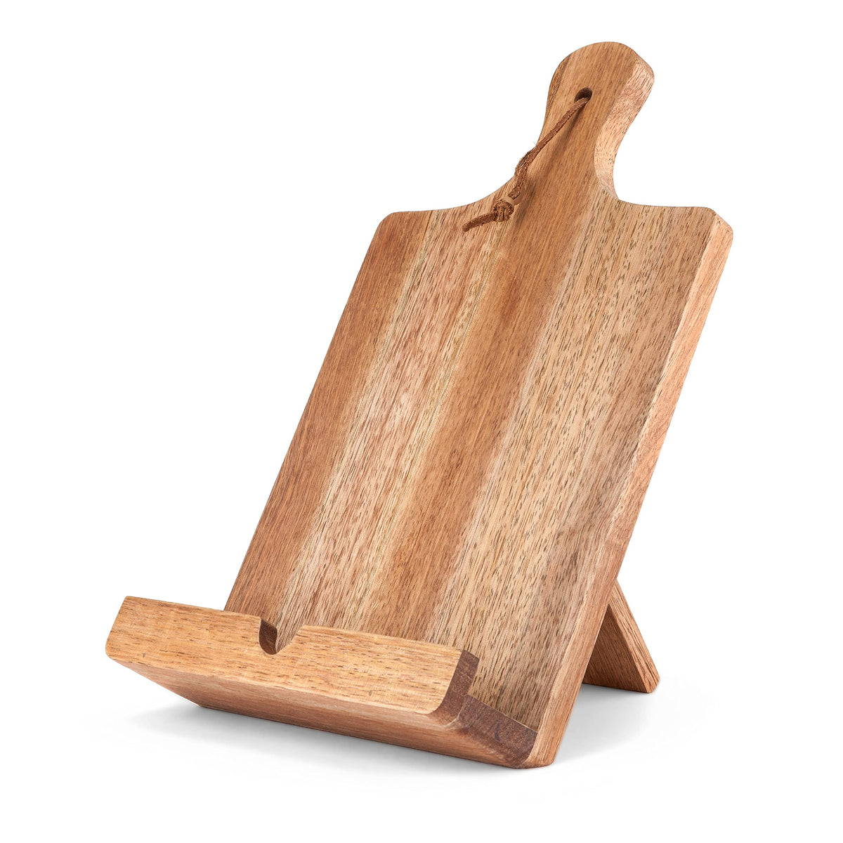 Twine cookbook stand in acacia wood holds recipes clearly while you cook.