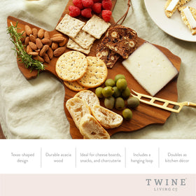 Twine durable acacia wood grain adds warmth to cheese and charcuterie platters.