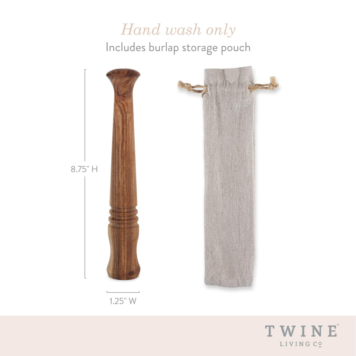 Twine Acacia muddler in use for mint julep or mojito flavor extraction.