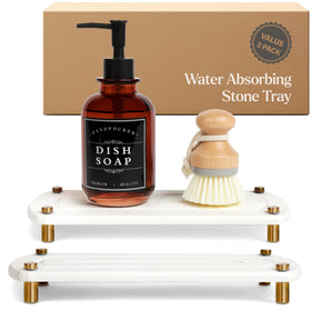 TWINKLE MOMENT 2pcs water-absorbing stone tray keeps sinks dry and clutter-free.
