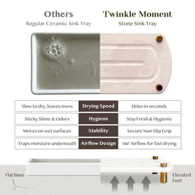 TWINKLE MOMENT oversized tray provides extra space for bottles and brushes.