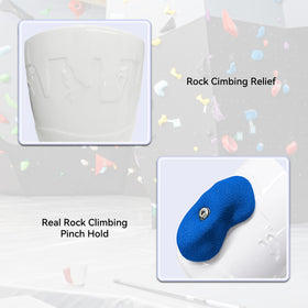 Two Stones mug showcases rock climbing relief textures for tactile visual appeal.